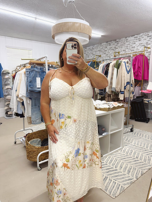 The Iris | Cream Patchwork Dress
