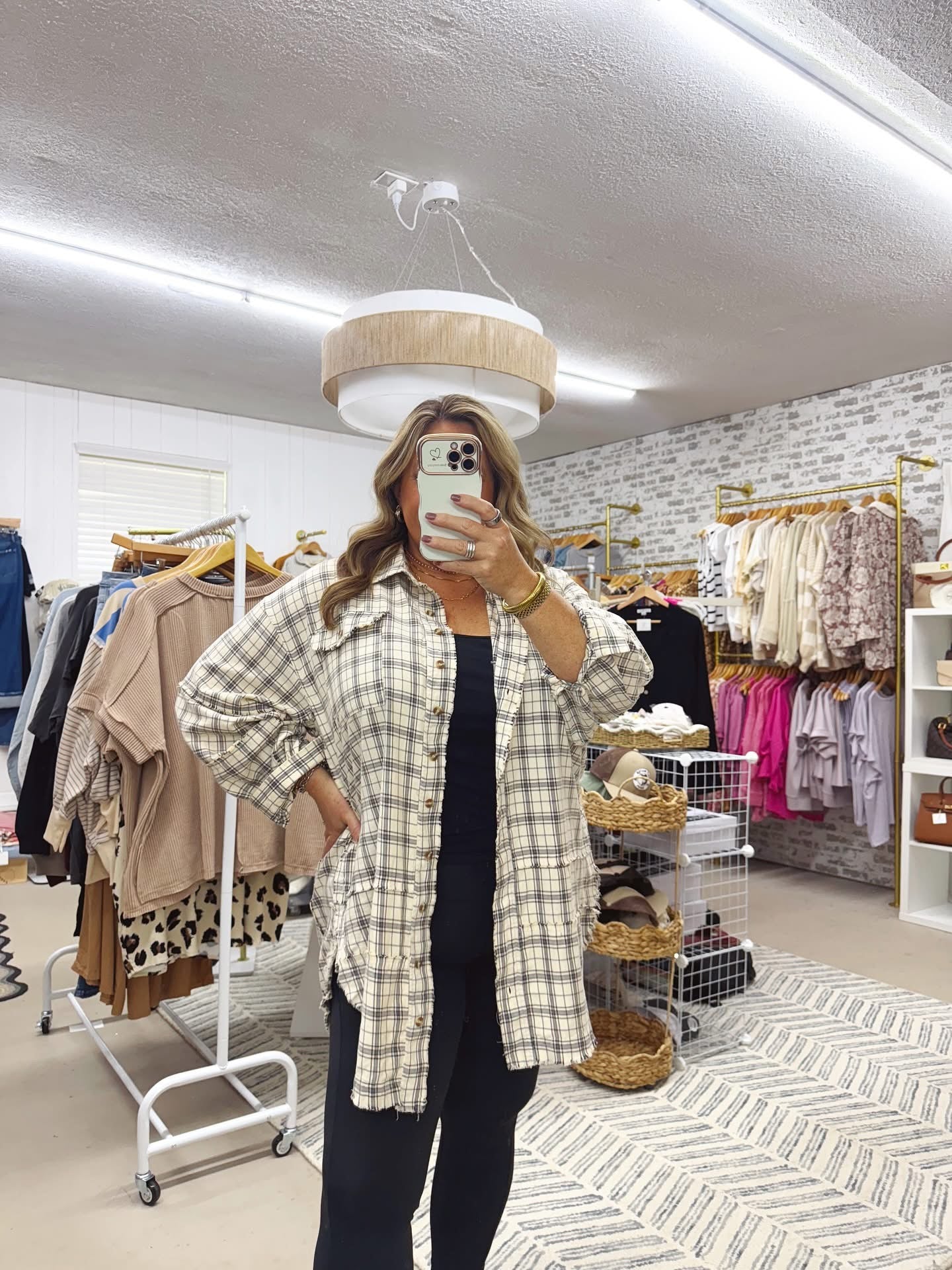 The Gretchen | Oversized Cream Charcoal Flannel