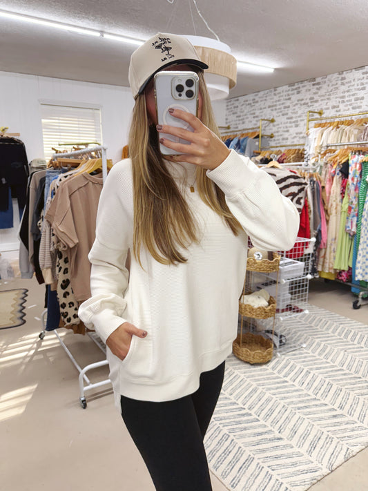 The Mary | Cream Ribbed Pullover