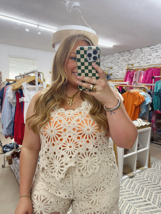 The Annie | Neutral Crochet Top and Shorts Set
