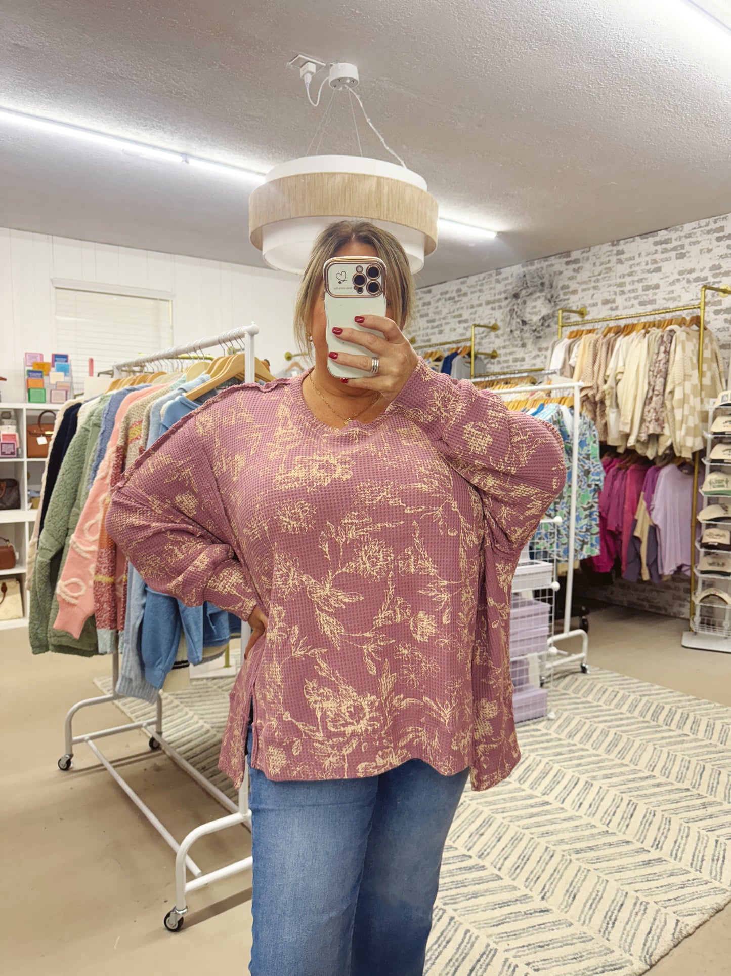 The Floral Waffle Thermal Top | Berry