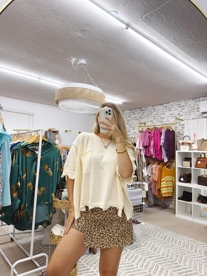 The Sophie | Cream Knit Pocket Tee