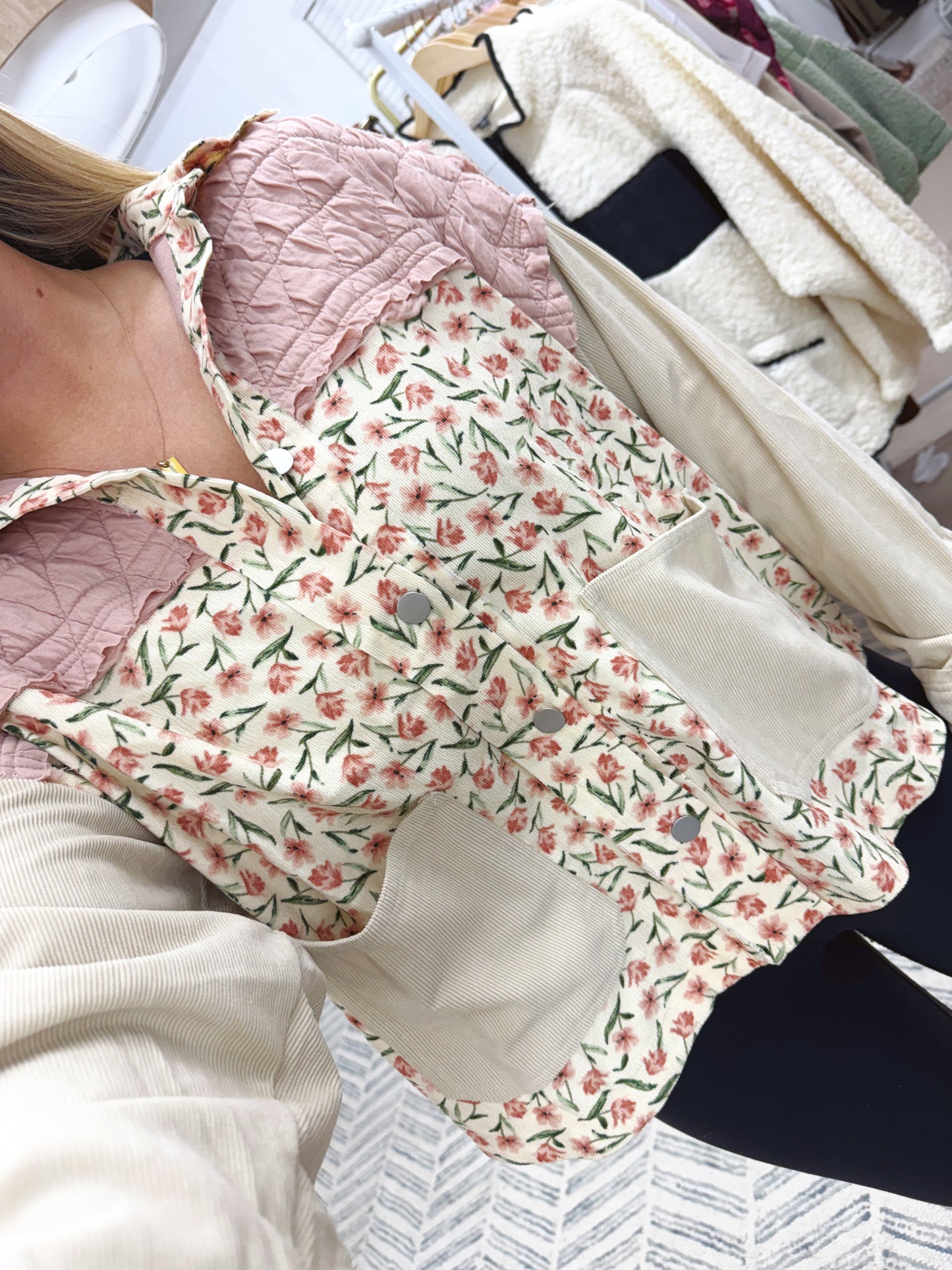 The Beatrice | Pink and Floral Button Shacket