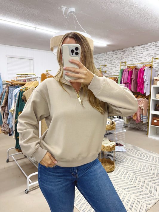 The Sommer | Tan Quarter Zip Sweatshirt
