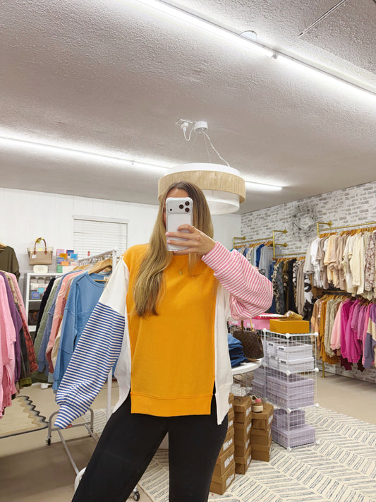 The Brielle | Colorblock Striped Sleeve Top