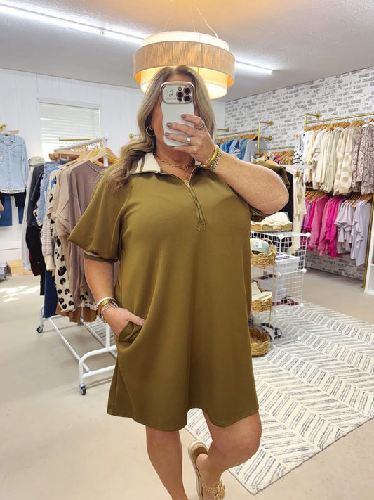 The Brenda | Olive Collared Dress