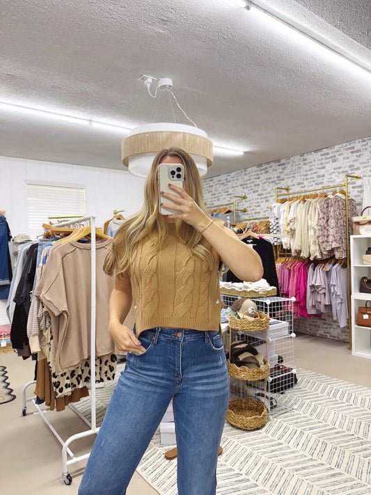 The Sandy | Camel Cable Knit Sweater Vest