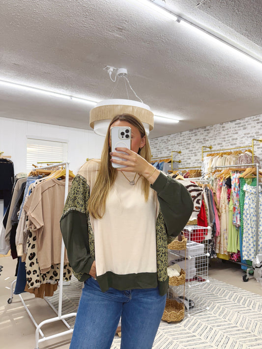 The Mindy | Olive Color Block Top