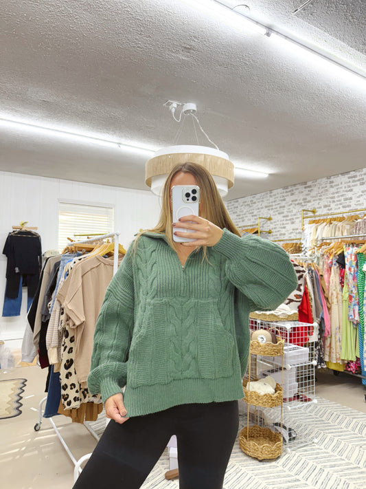 The Kelly | Green Chunky Knit Sweater