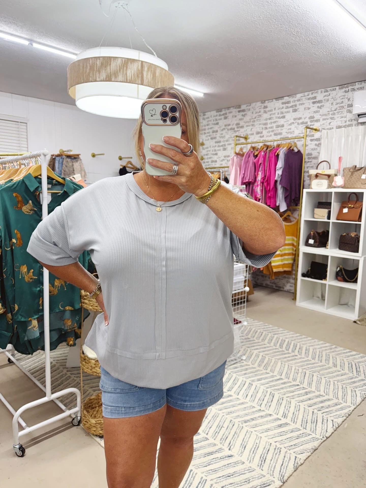 The Tia | Grey Ribbed Boatneck Tee