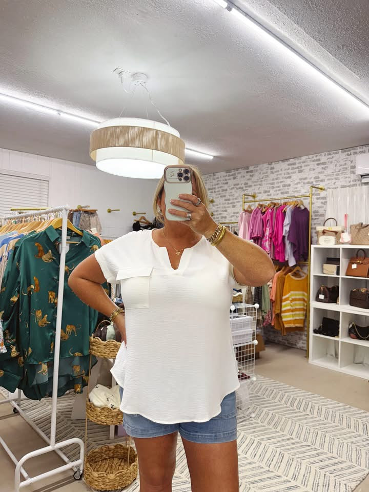 The Karen | White V Neck Blouse