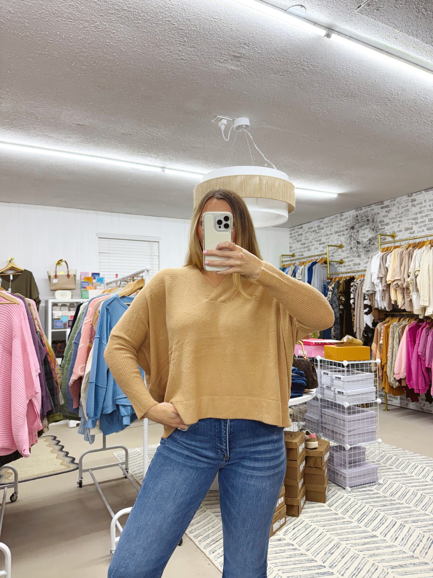 The Ellison | Taupe V Neck Sweater