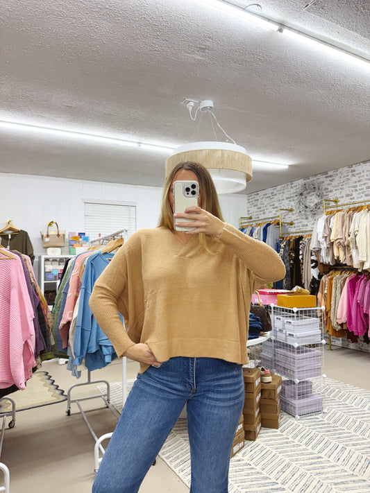 The Ellison | Taupe V Neck Sweater