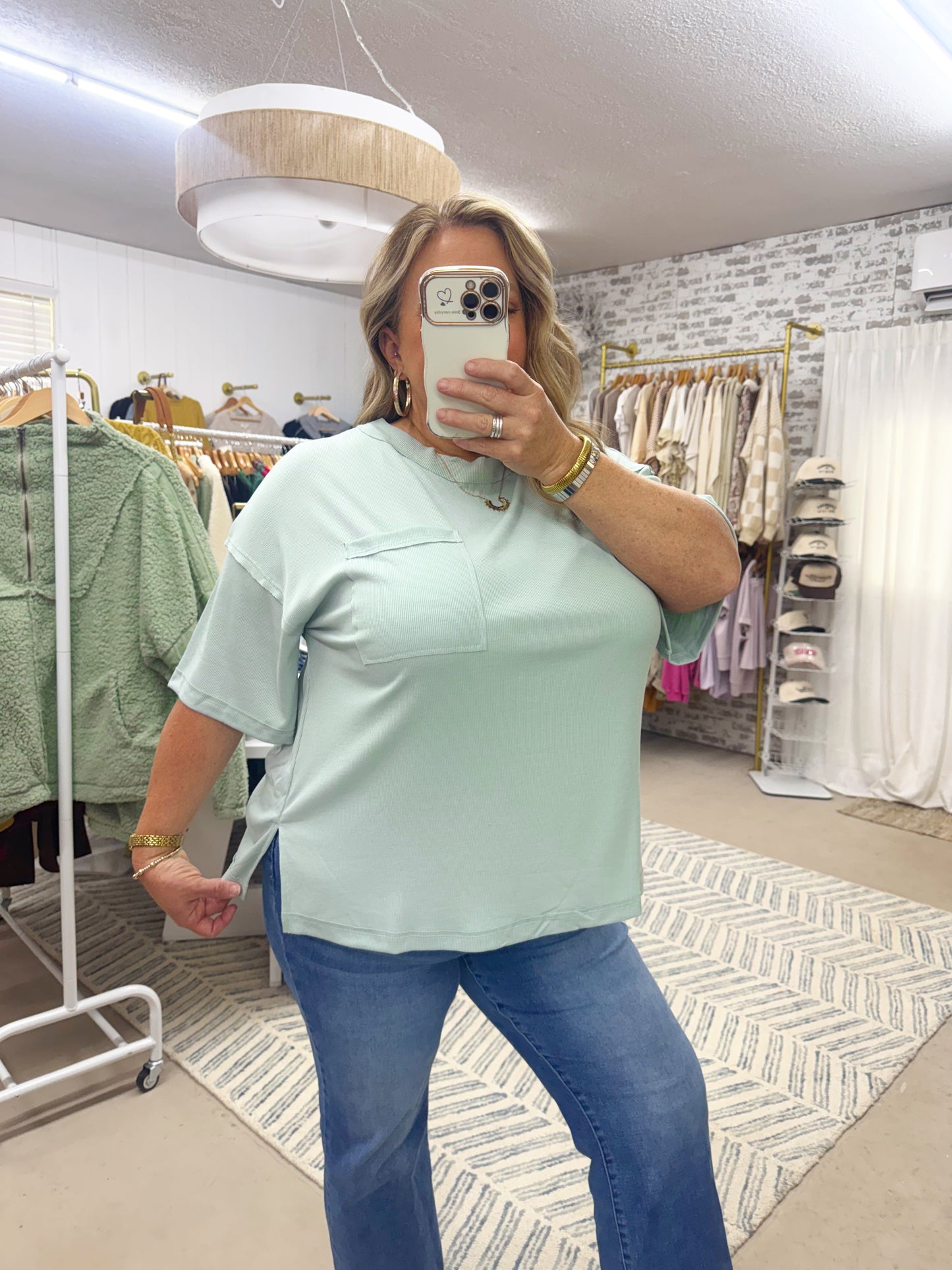 The Alex Ribbed Boyfriend Top | Mint