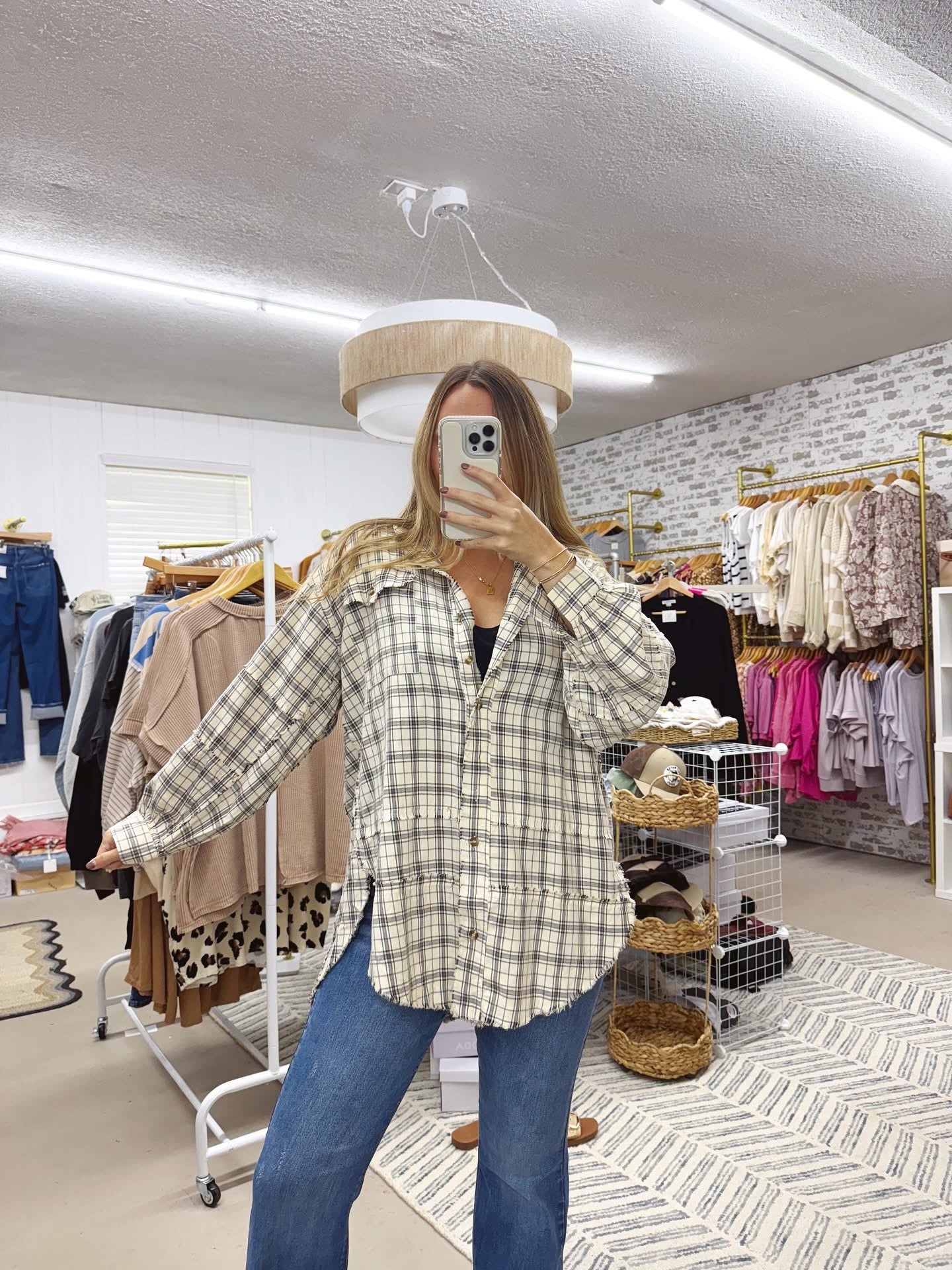 The Gretchen | Oversized Cream Charcoal Flannel