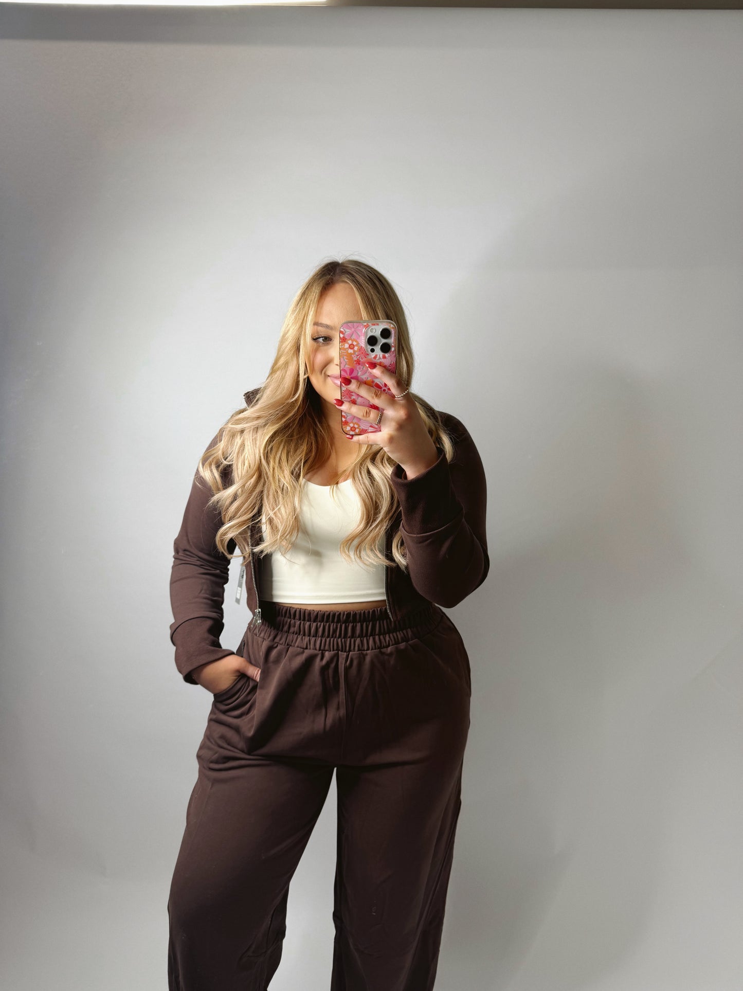 The Kailey | Brown Crop Jacket and Joggers