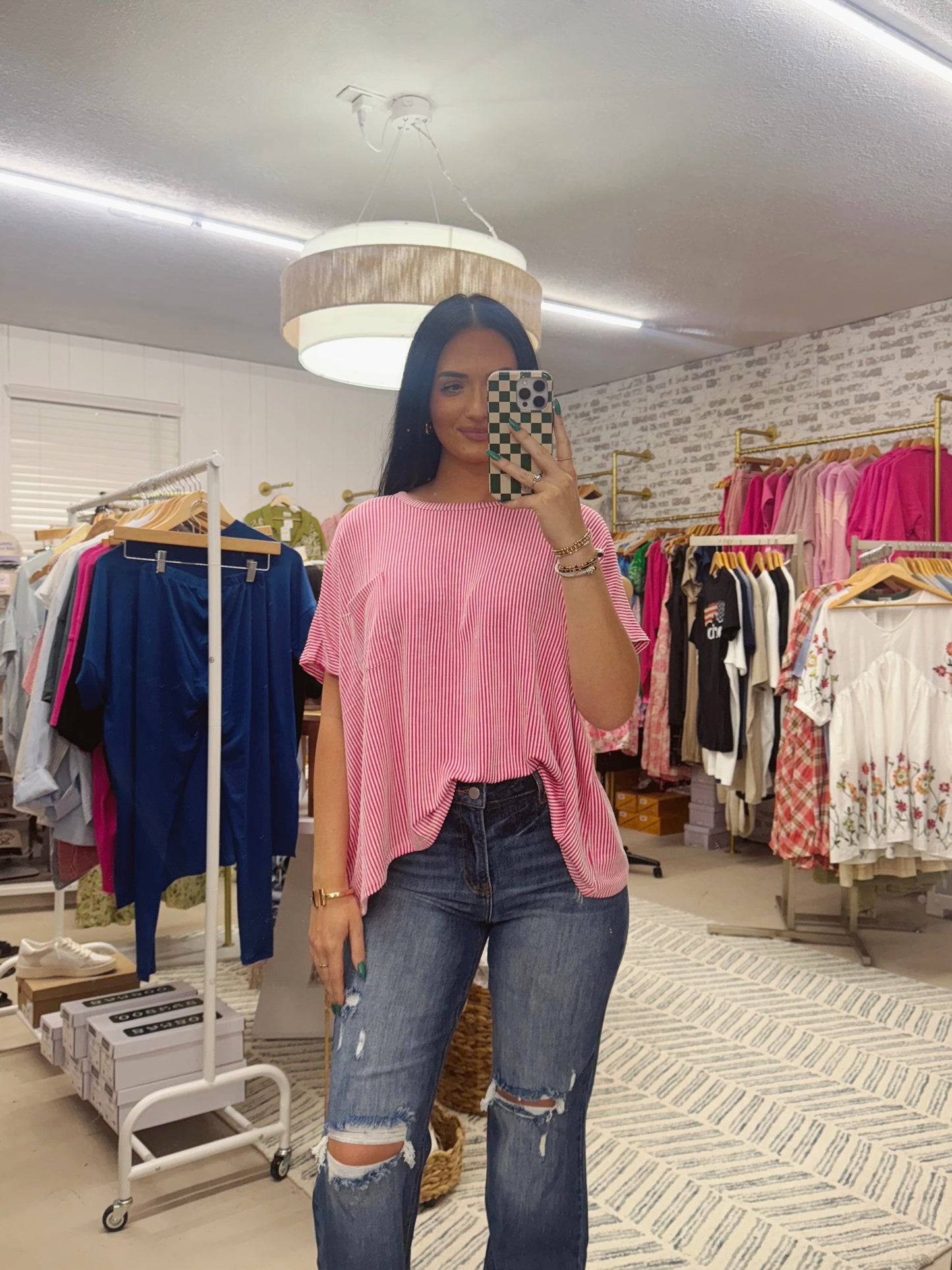 The Posie | Pink Ribbed Pocket Tee