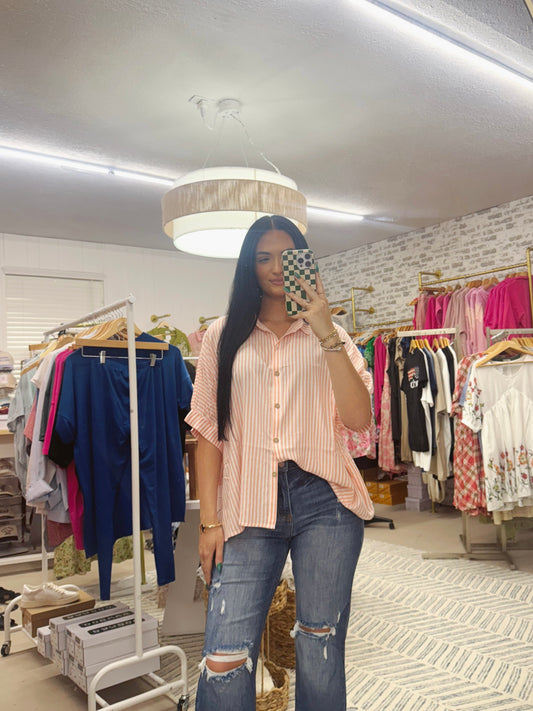 The Jaylen | Orange Striped Button Up