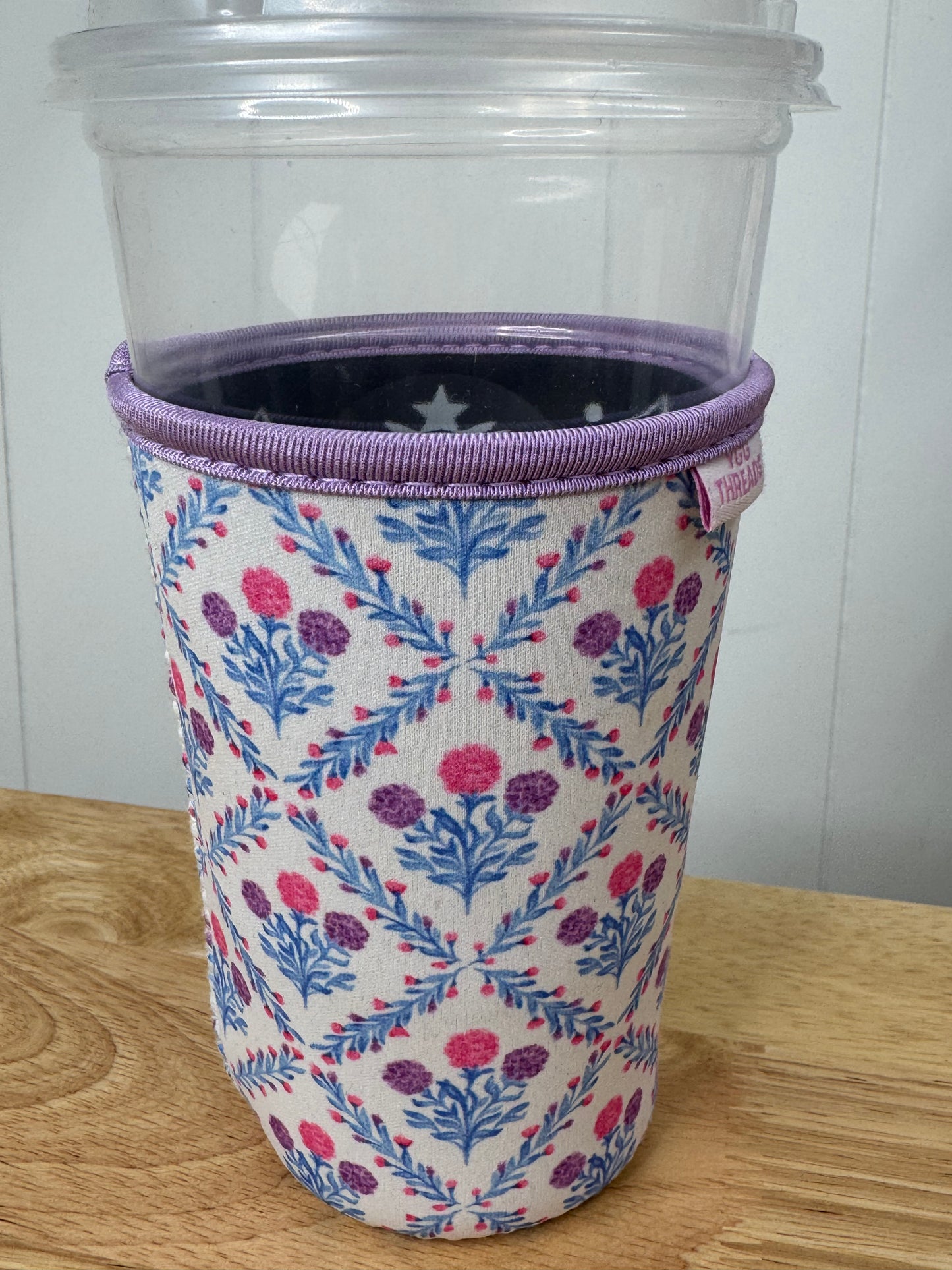 White & Purple Floral Cup Sleeve - Medium