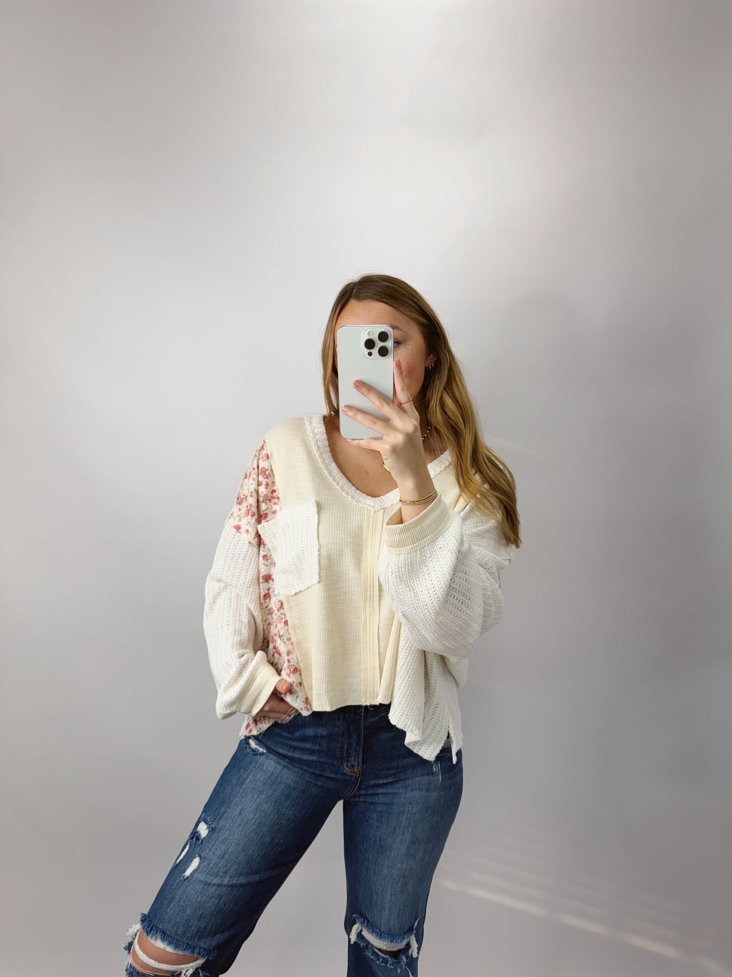 The Lacey | Cream Patchwork Top