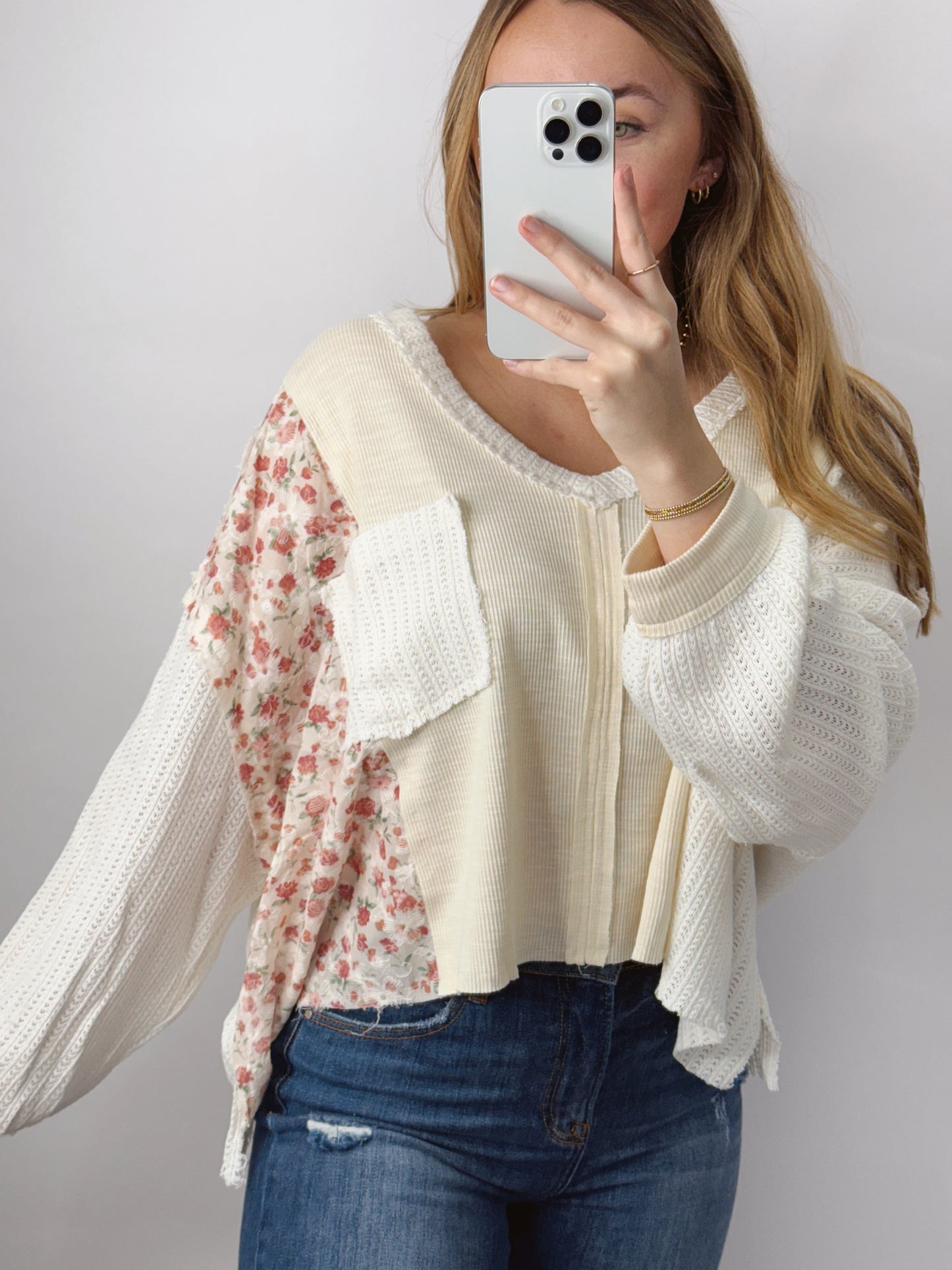 The Lacey | Cream Patchwork Top