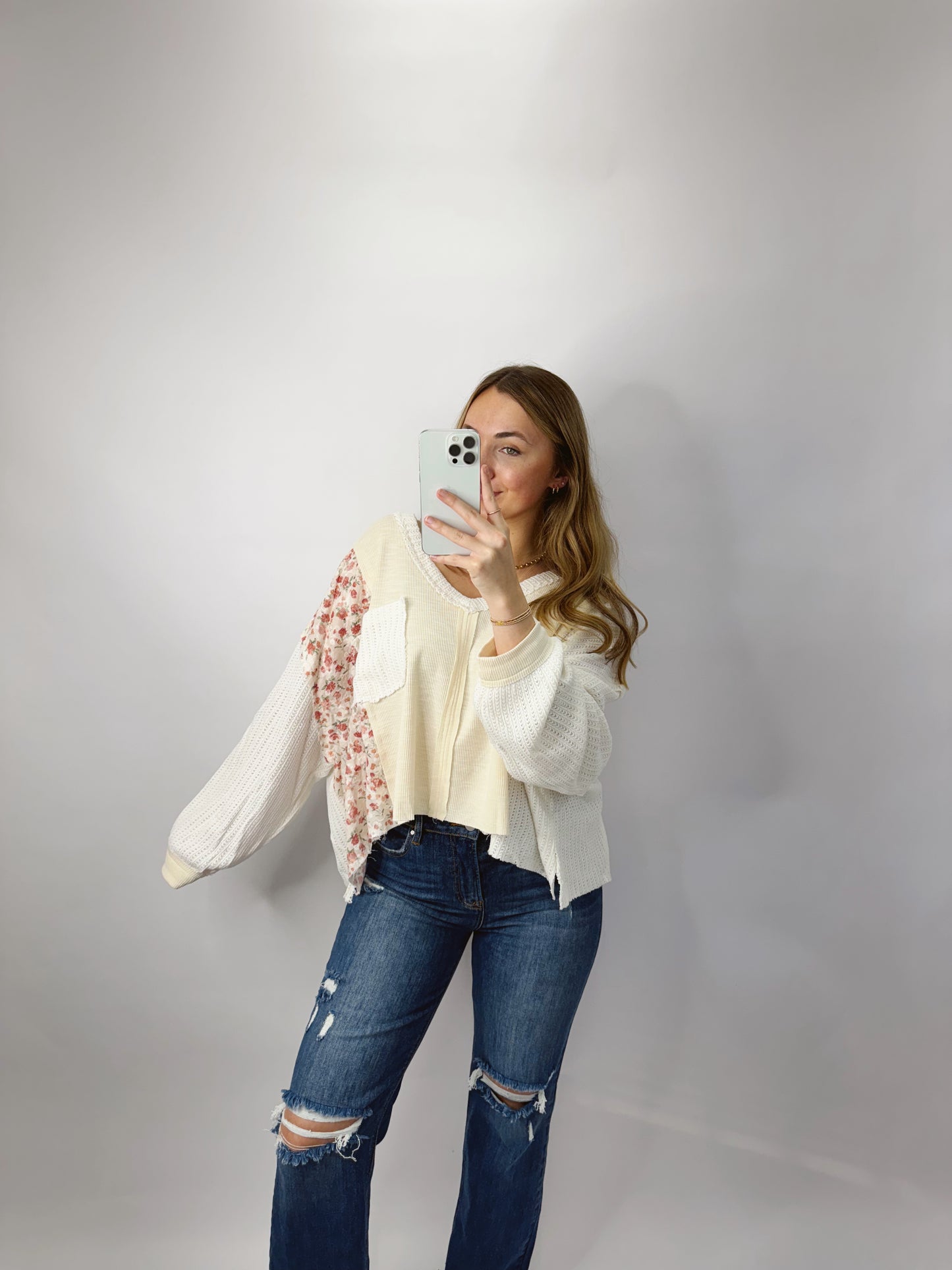 The Lacey | Cream Patchwork Top