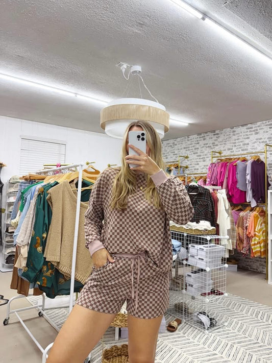 The Checkerboard Shorts Set |Mocha