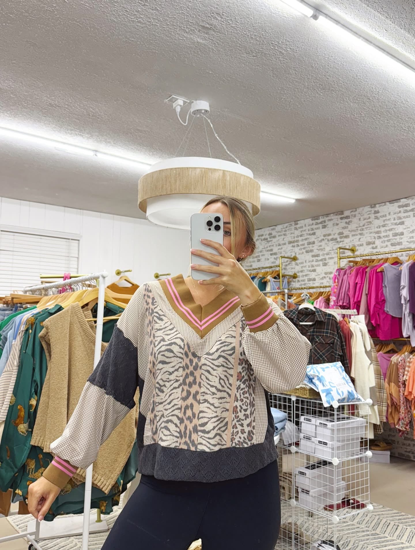 The Sasha | V-Neck Contrast Animal Print Top