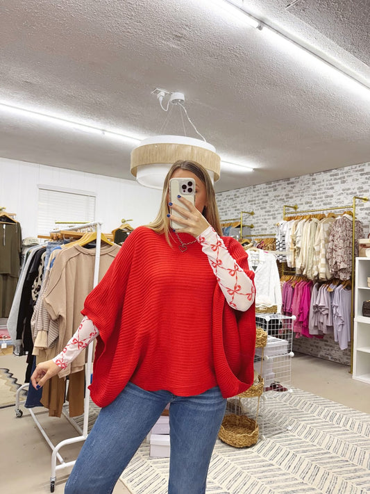 The Ruby | Oversized Red Poncho Sweater