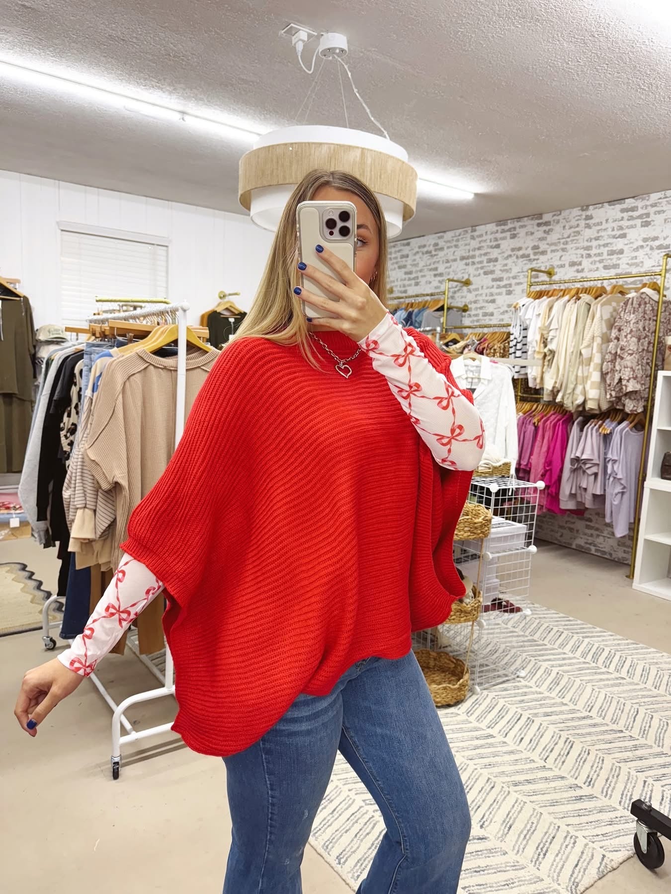 The Ruby | Oversized Red Poncho Sweater
