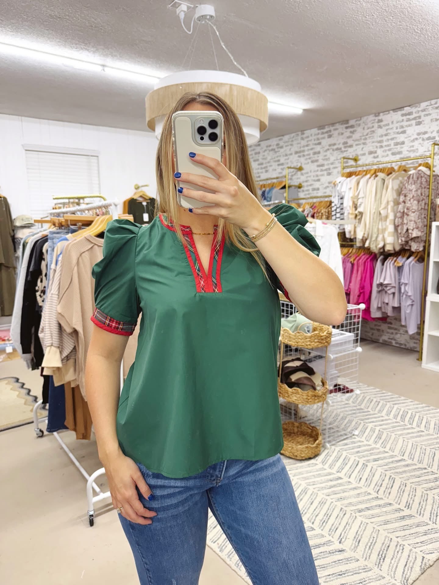 The Katherine | Plaid Trim Top