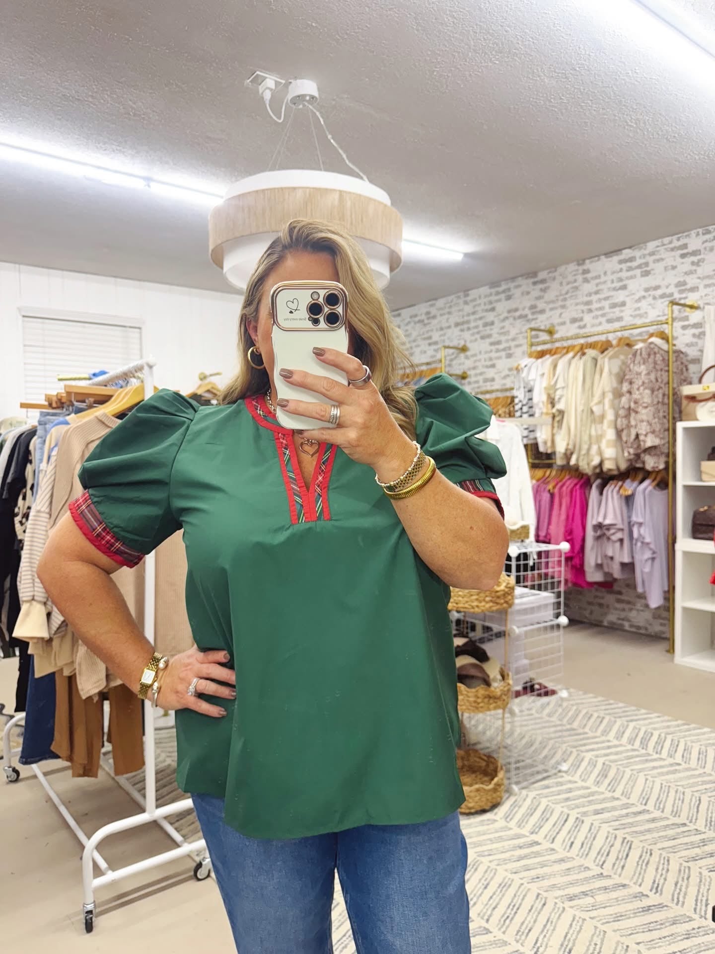 The Katherine | Plaid Trim Top