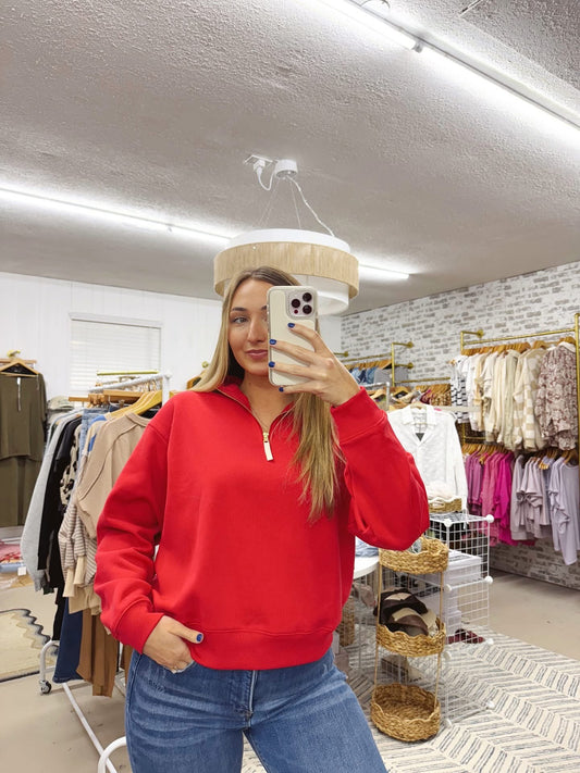 The Sommer | Red Quarter Zip Sweatshirt