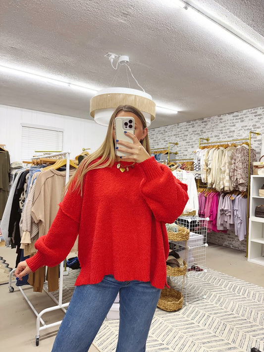 The Whitney | Oversized Red Sweater