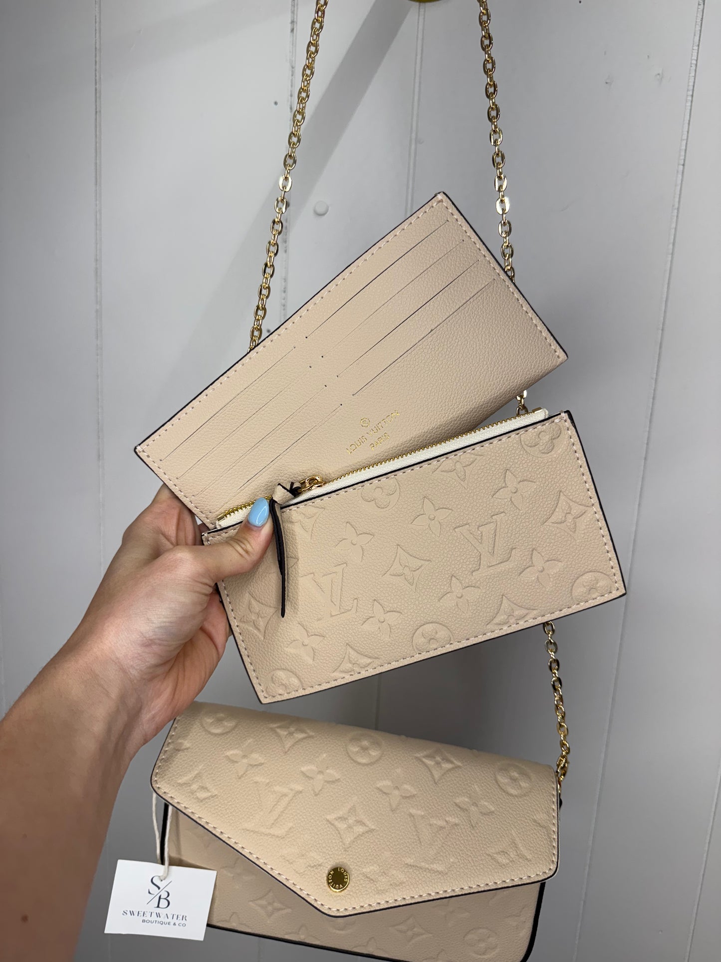 L/V Inspired Small Beige Embossed