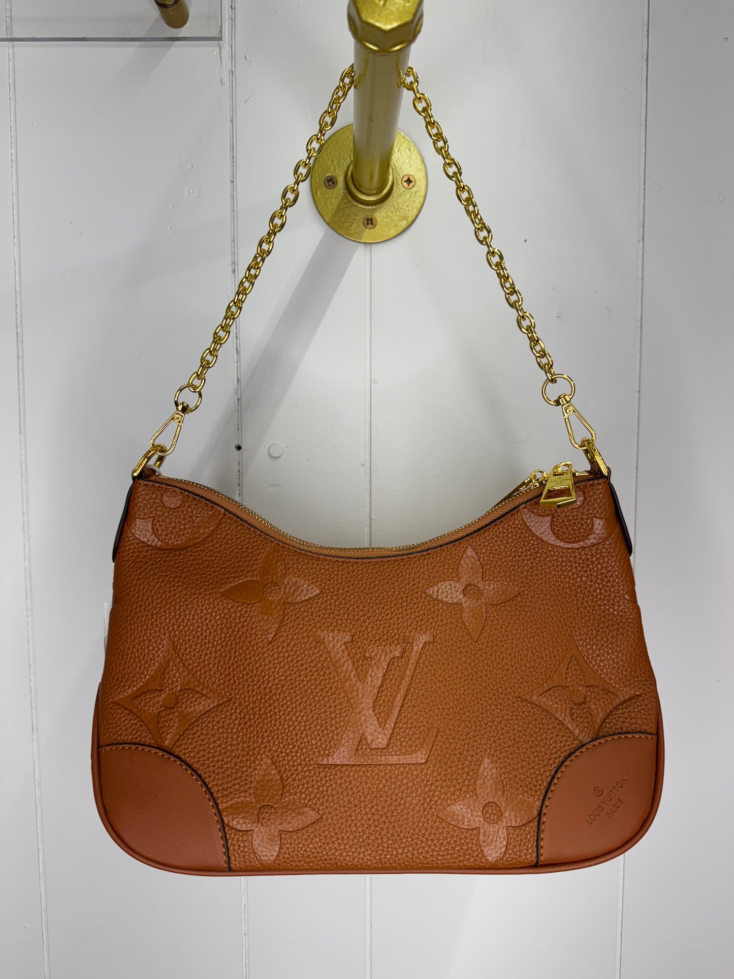 L/V Inspired Structured Embossed Shoulder Bag