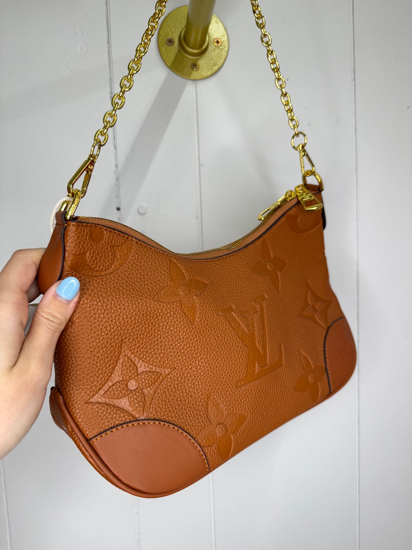 L/V Inspired Structured Embossed Shoulder Bag