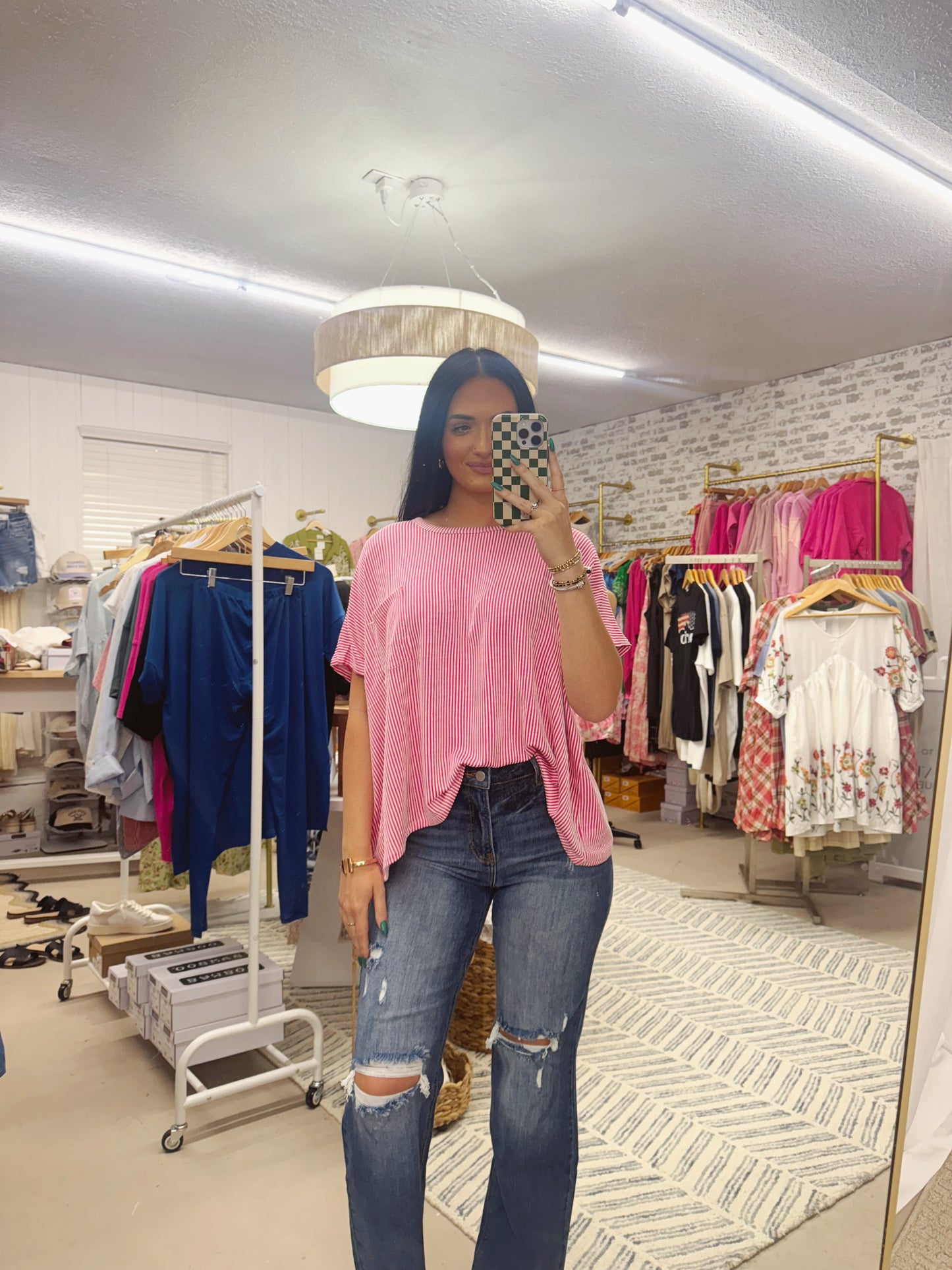 The Posie | Pink Ribbed Pocket Tee