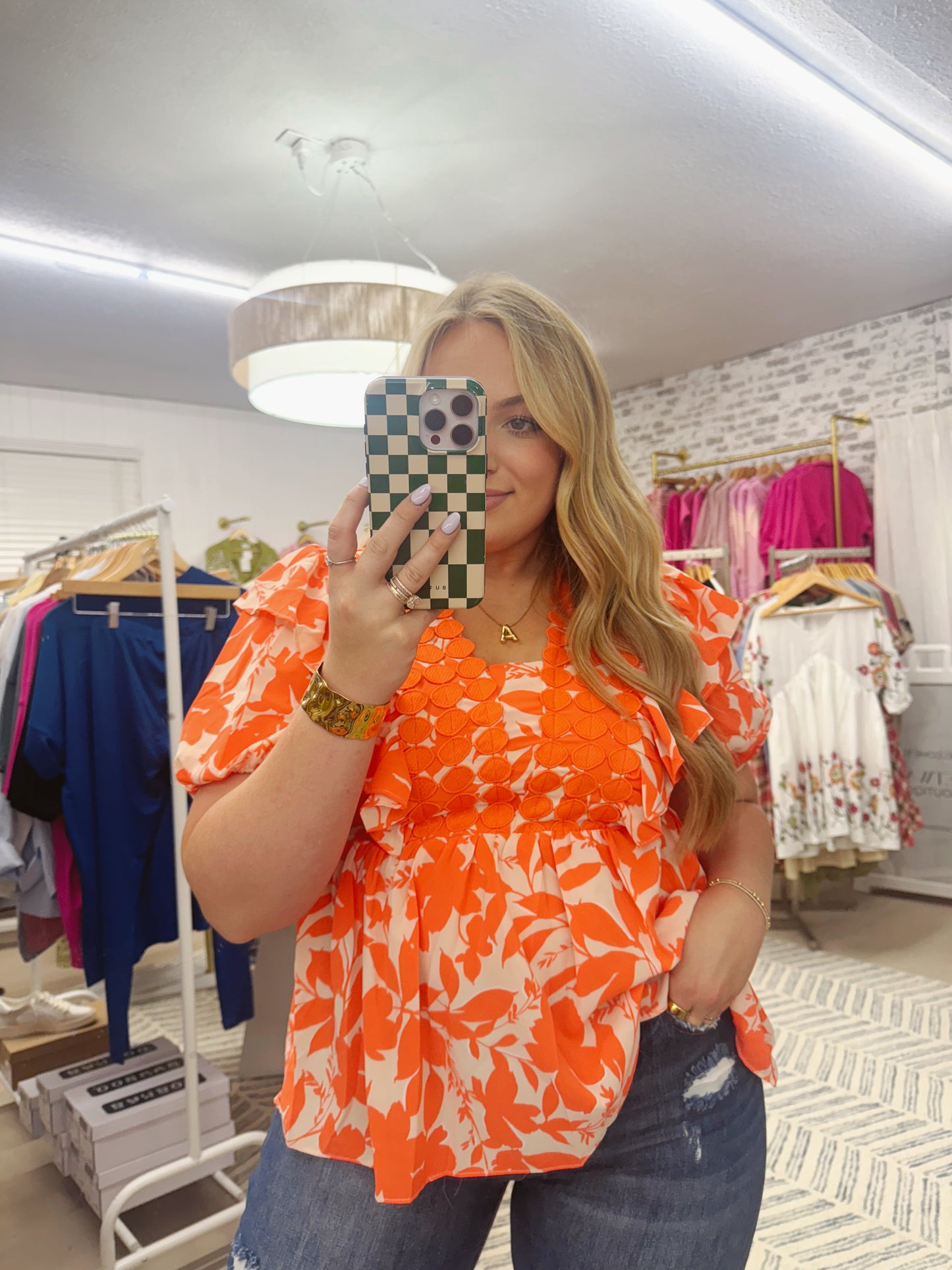 The Clarissa | Orange Floral Blouse