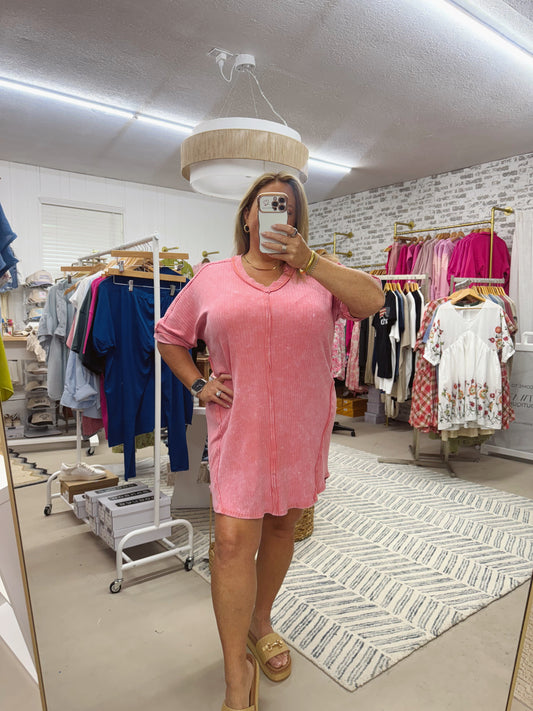 The Analisa | Casual V Neck Pink Dress