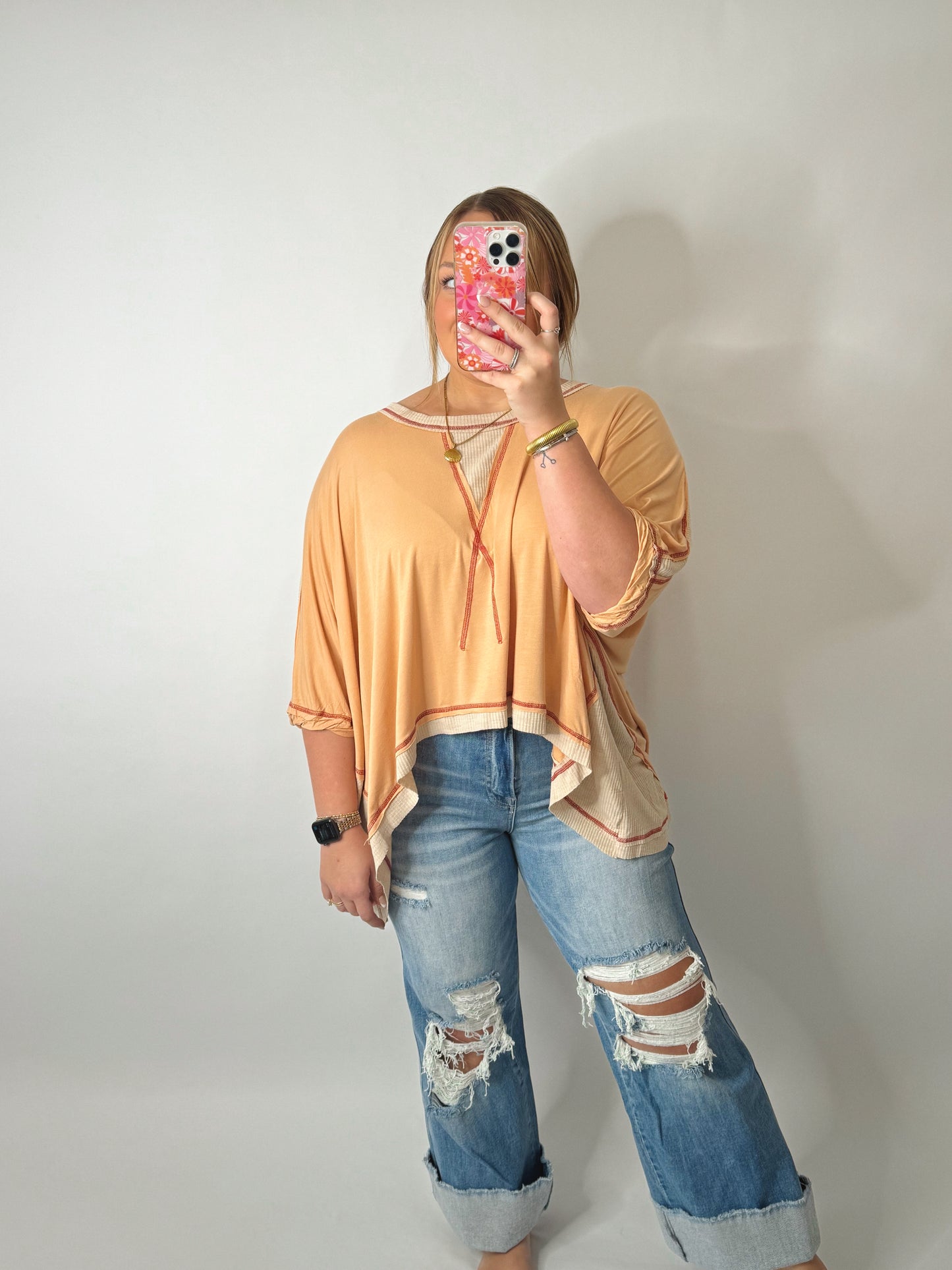 The Missy | Oversized Orange Contrast Top