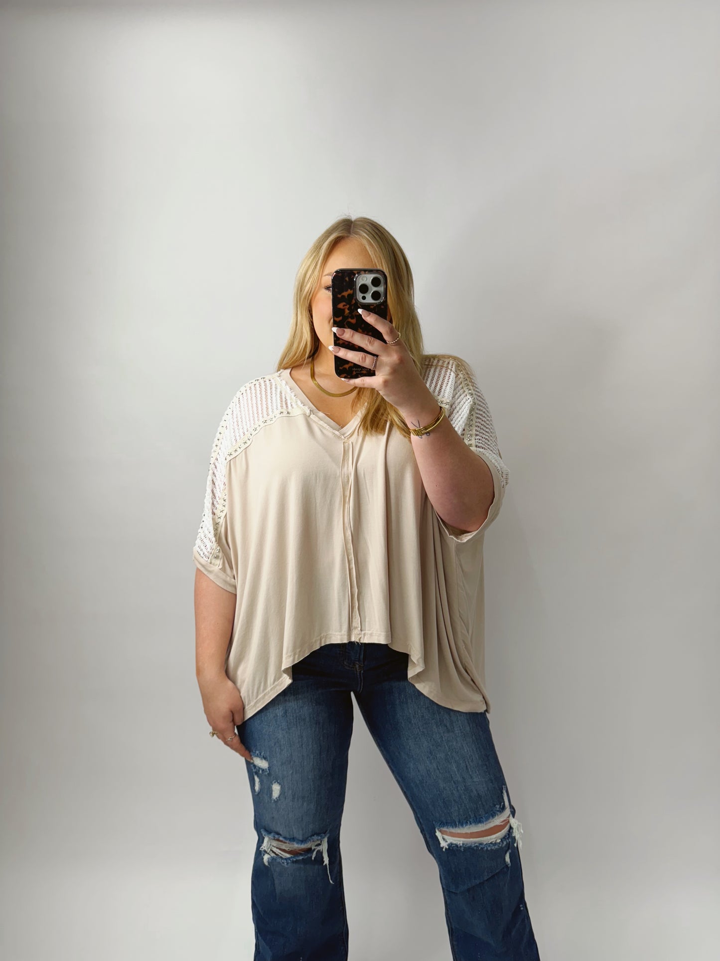 The Sammy | Neutral Crochet Studded Top