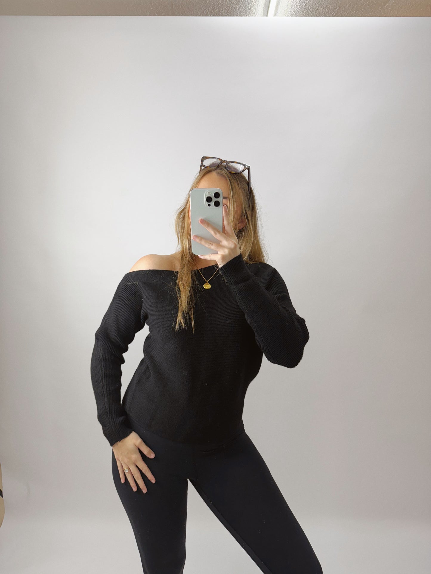 The Charlie | Black Drop Shoulder Sweater
