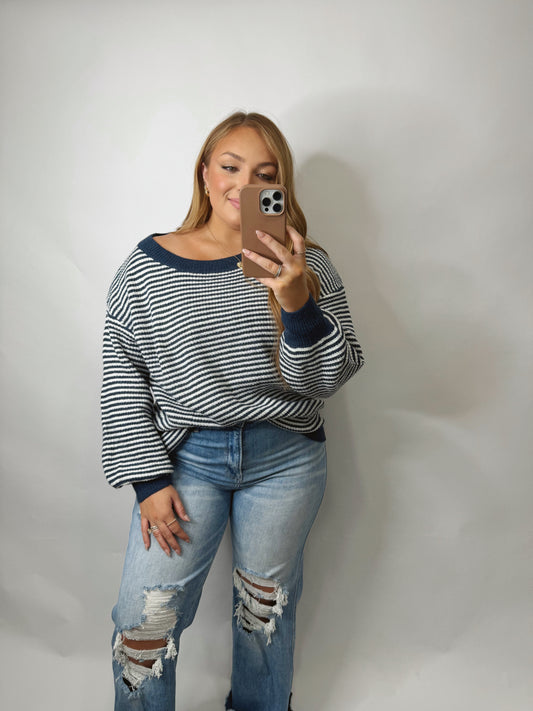 The Navy | Striped Drop Shoulder Sweater