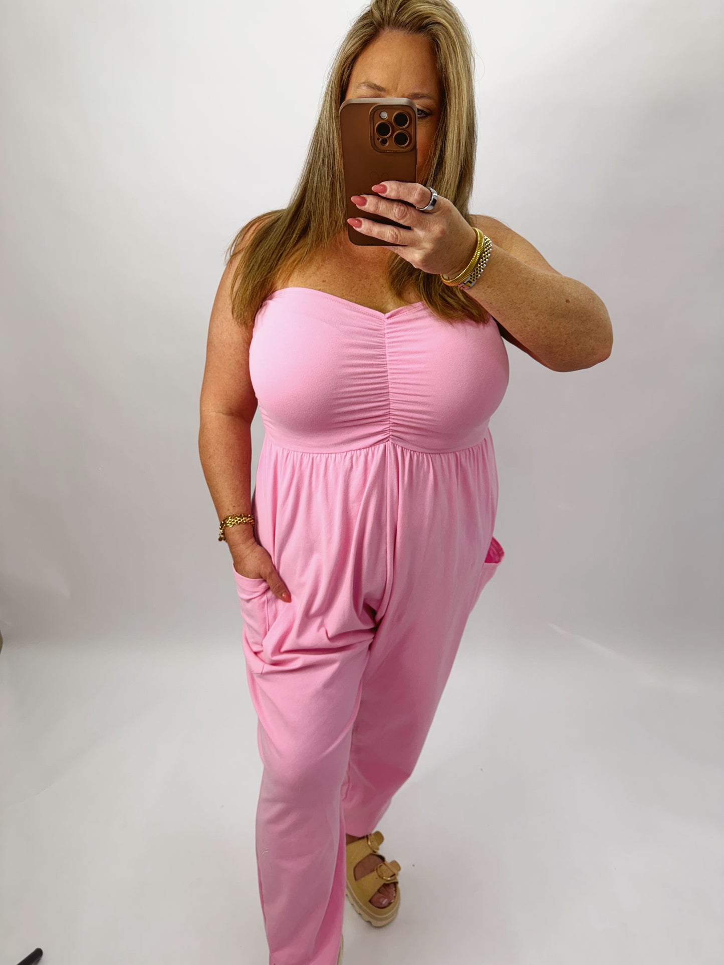 The Skyler | Pink Strapless Jumpsuit