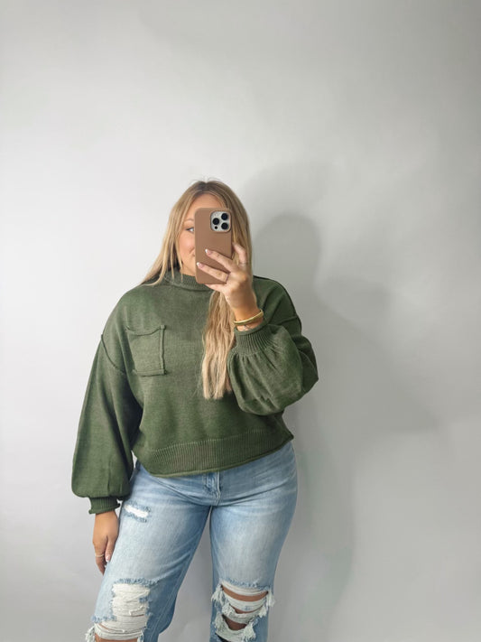 The Autumn | Green Balloon Sleeve Sweater