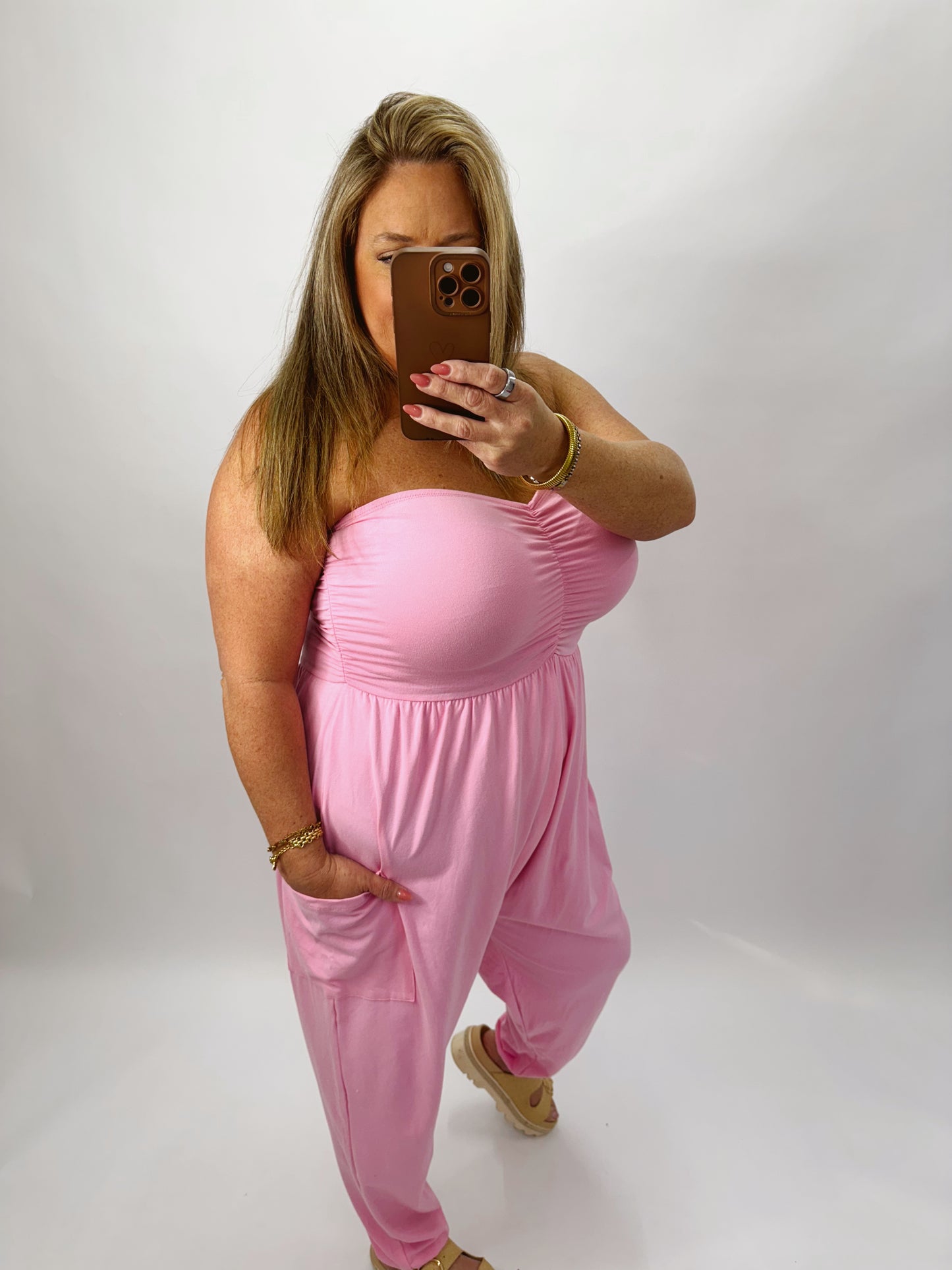 The Skyler | Pink Strapless Jumpsuit