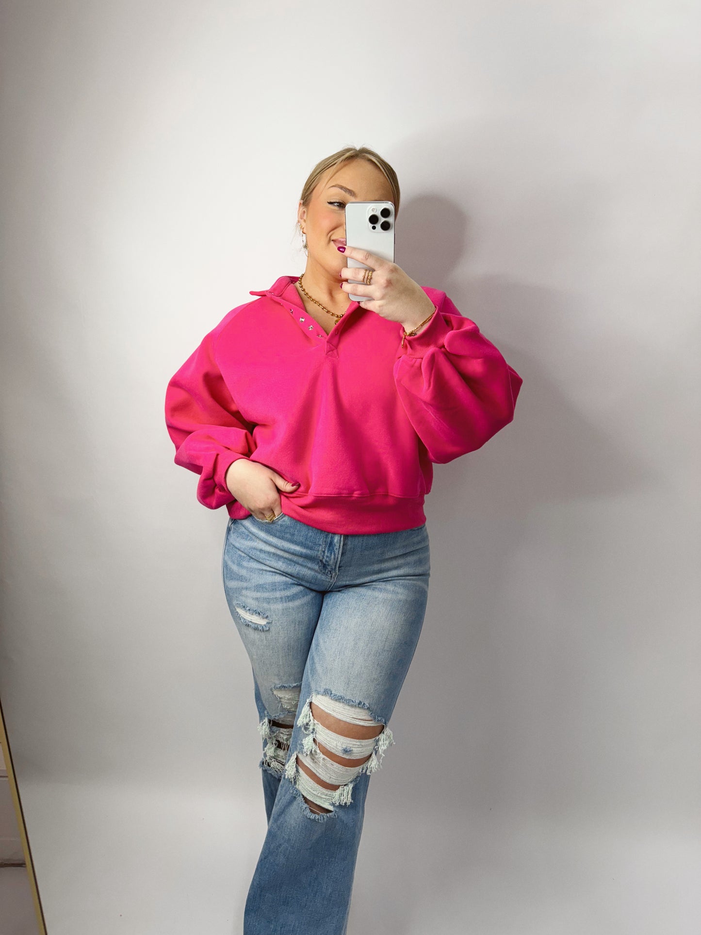 The Paige | Hot Pink Collared Pullover