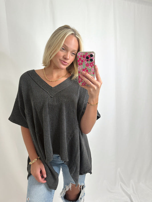 The Carly | Charcoal Ribbed Top