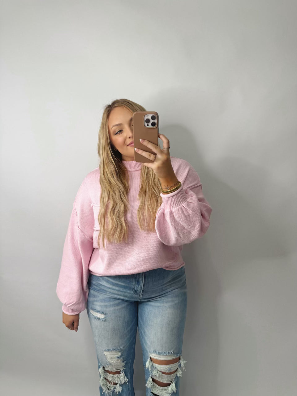 The Autumn | Pink Balloon Sleeve Sweater
